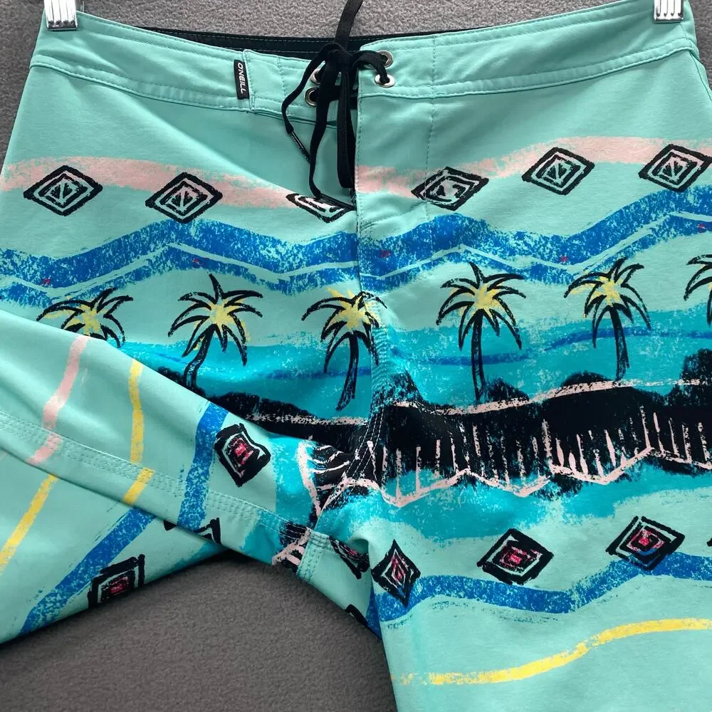 Oneill Hyperfreak Board Shorts Mens 29 Blue Swim Surf Pocket Beach Tropical